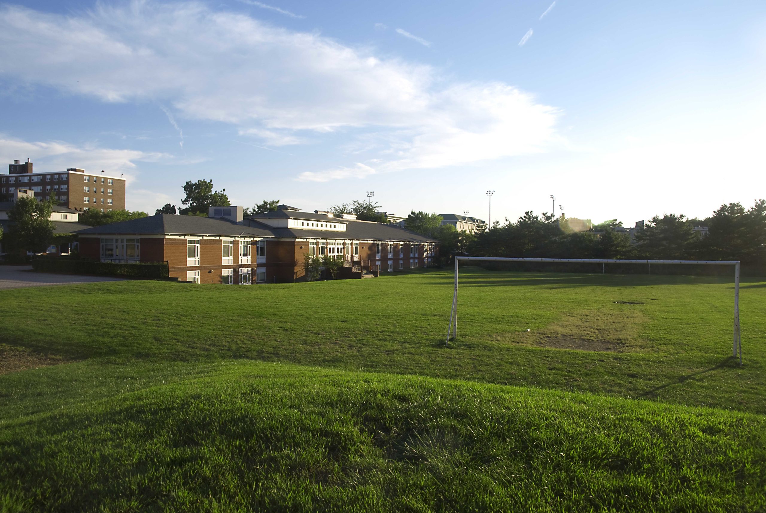 Cambridge Friends School sits on four acres, with a regulation-size soccer field for sports, two play structures, and space to run