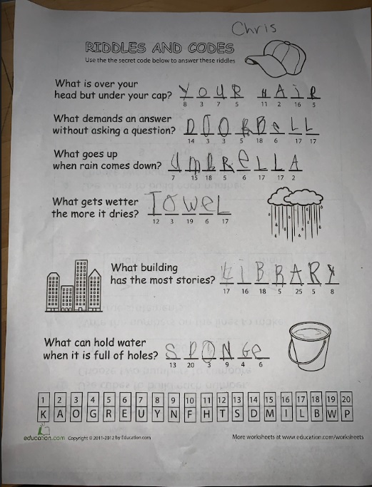 Sample first-grade riddles worksheet